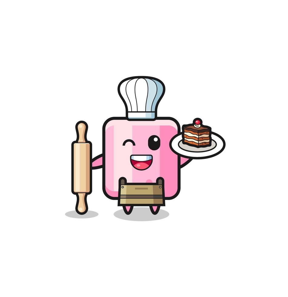 marshmallow as pastry chef mascot hold rolling pin vector