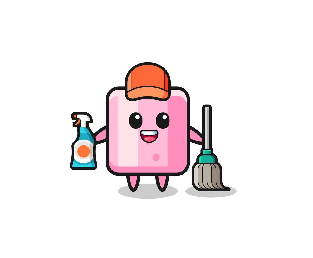 cute marshmallow character as cleaning services mascot vector