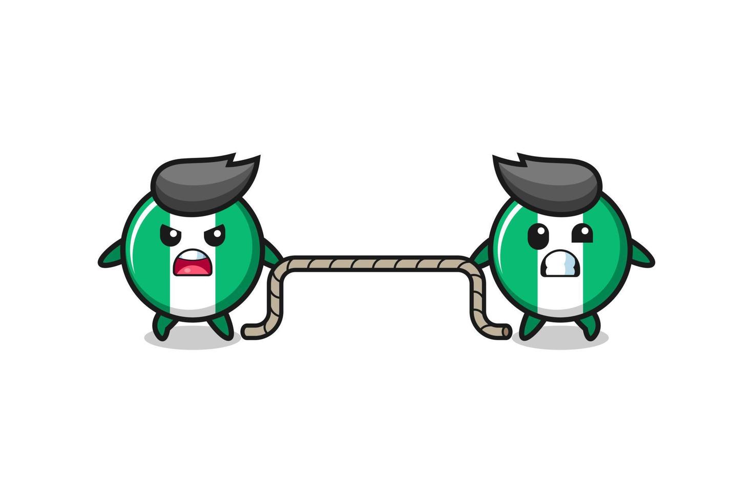 cute nigeria flag character is playing tug of war game vector