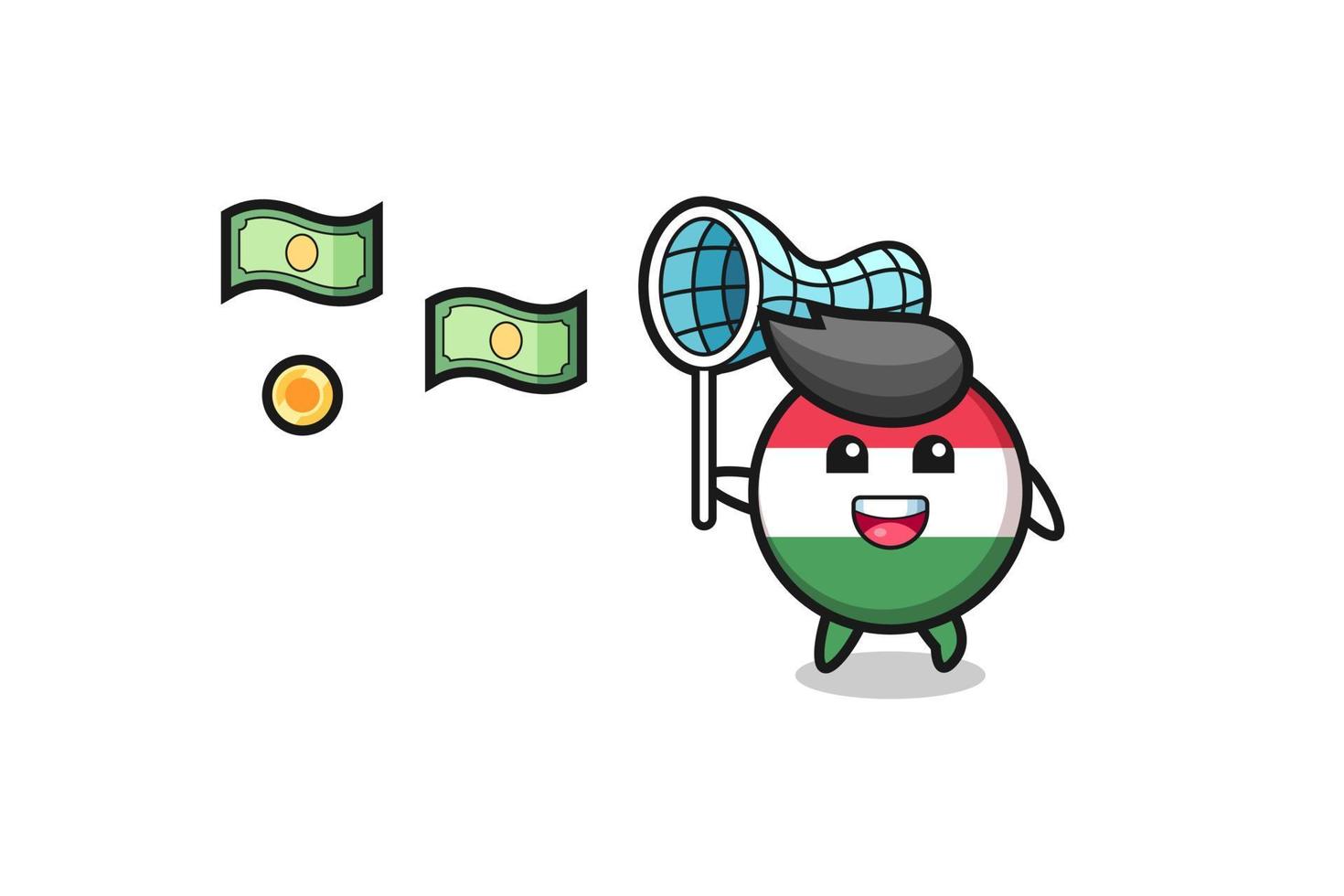 illustration of the hungary flag catching flying money vector