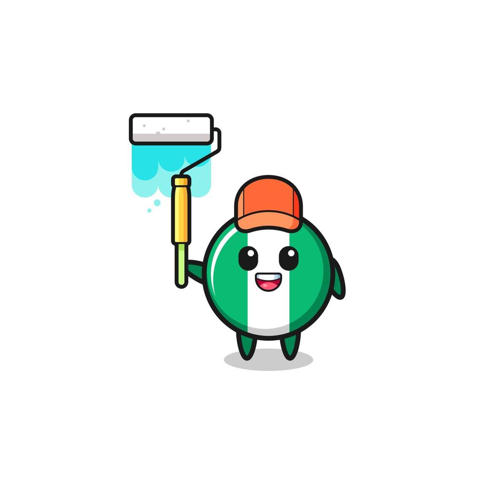 the nigeria flag painter mascot with a paint roller vector