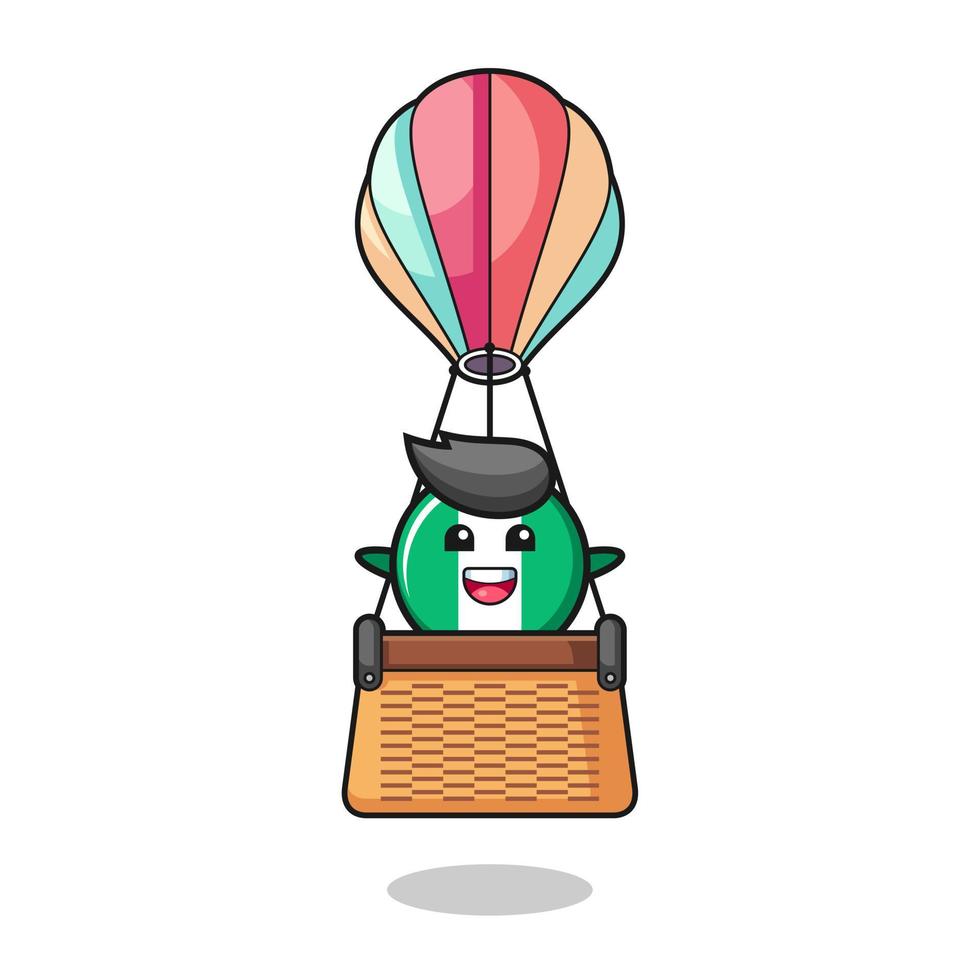 nigeria flag mascot riding a hot air balloon vector