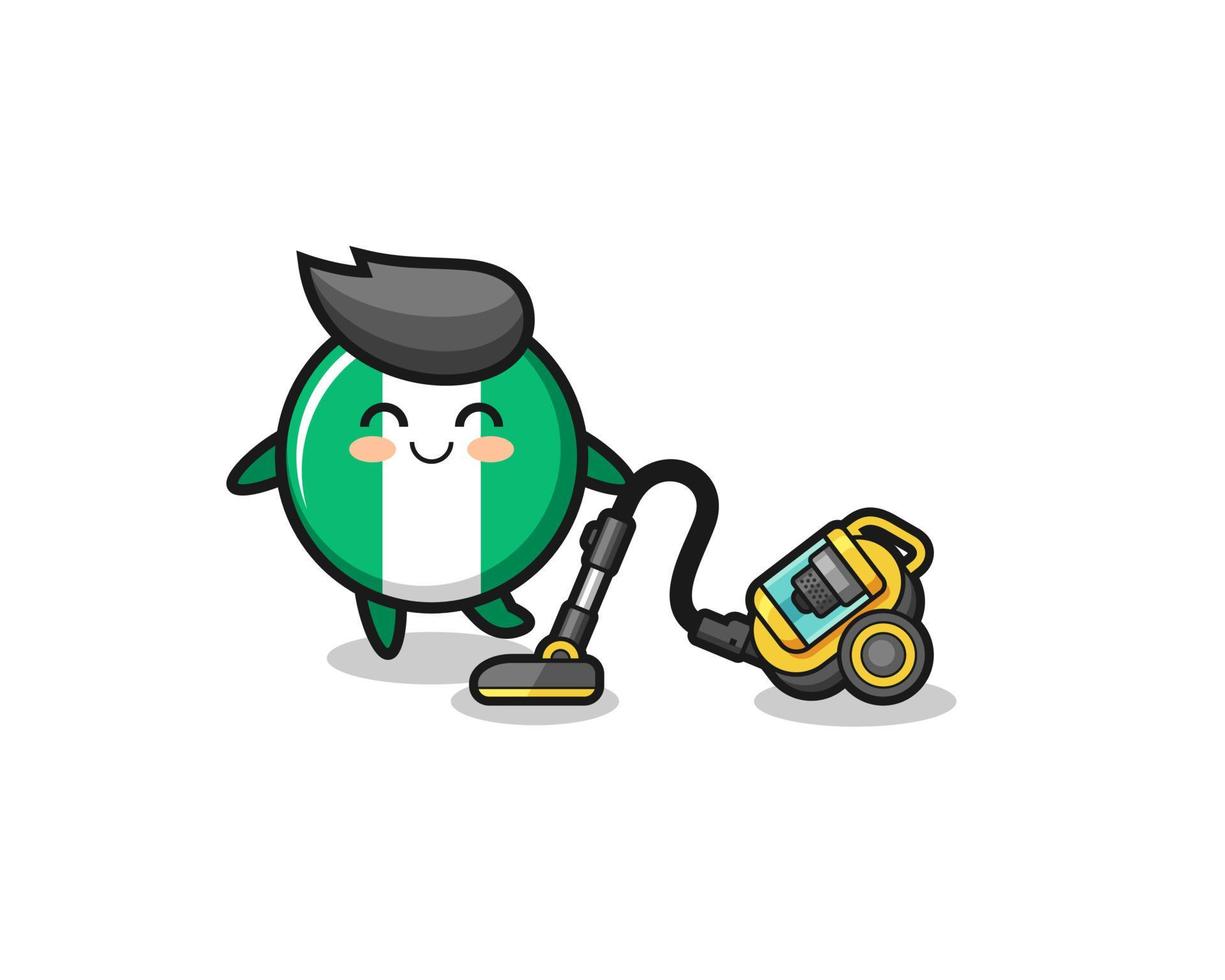 cute nigeria flag holding vacuum cleaner illustration vector