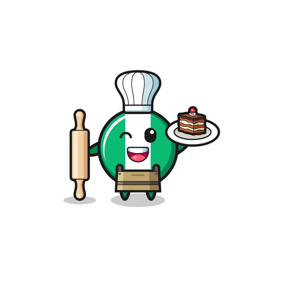nigeria flag as pastry chef mascot hold rolling pin vector