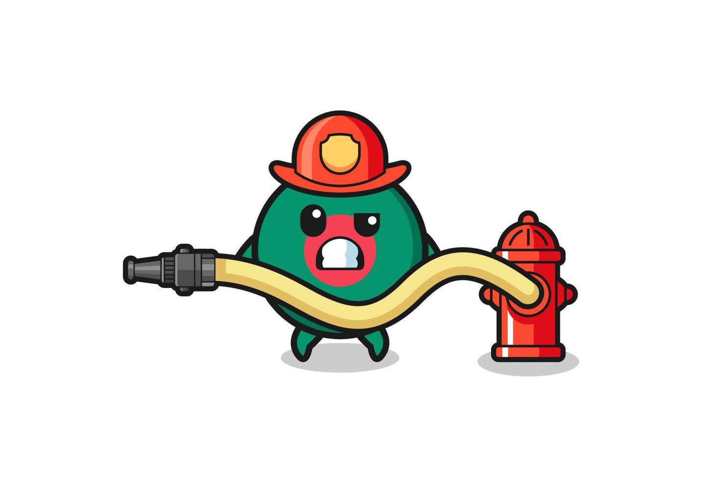 Dibujos animados de bandera de Bangladesh como mascota de bombero con manguera de agua vector