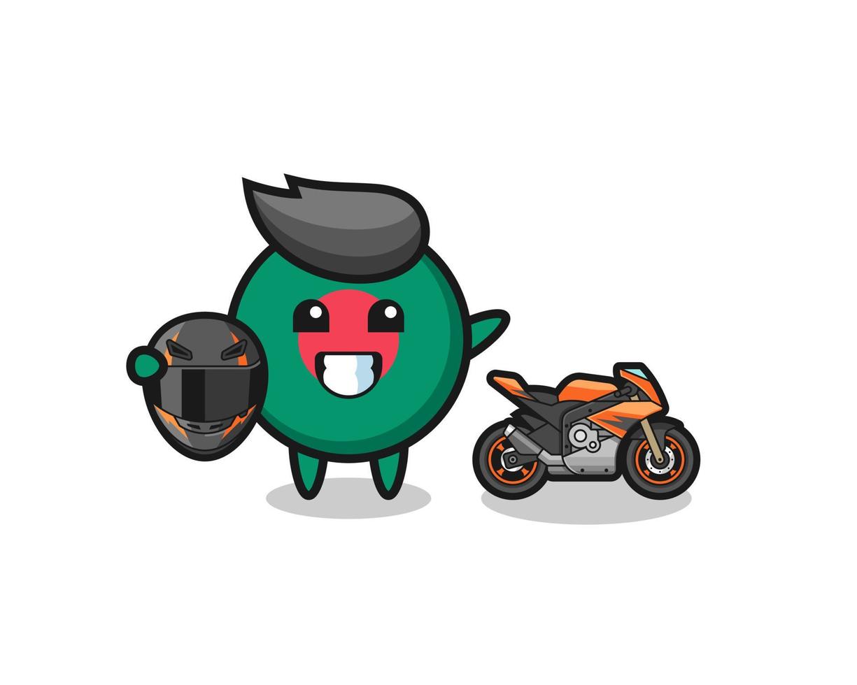 cute bangladesh flag cartoon as a motorcycle racer vector