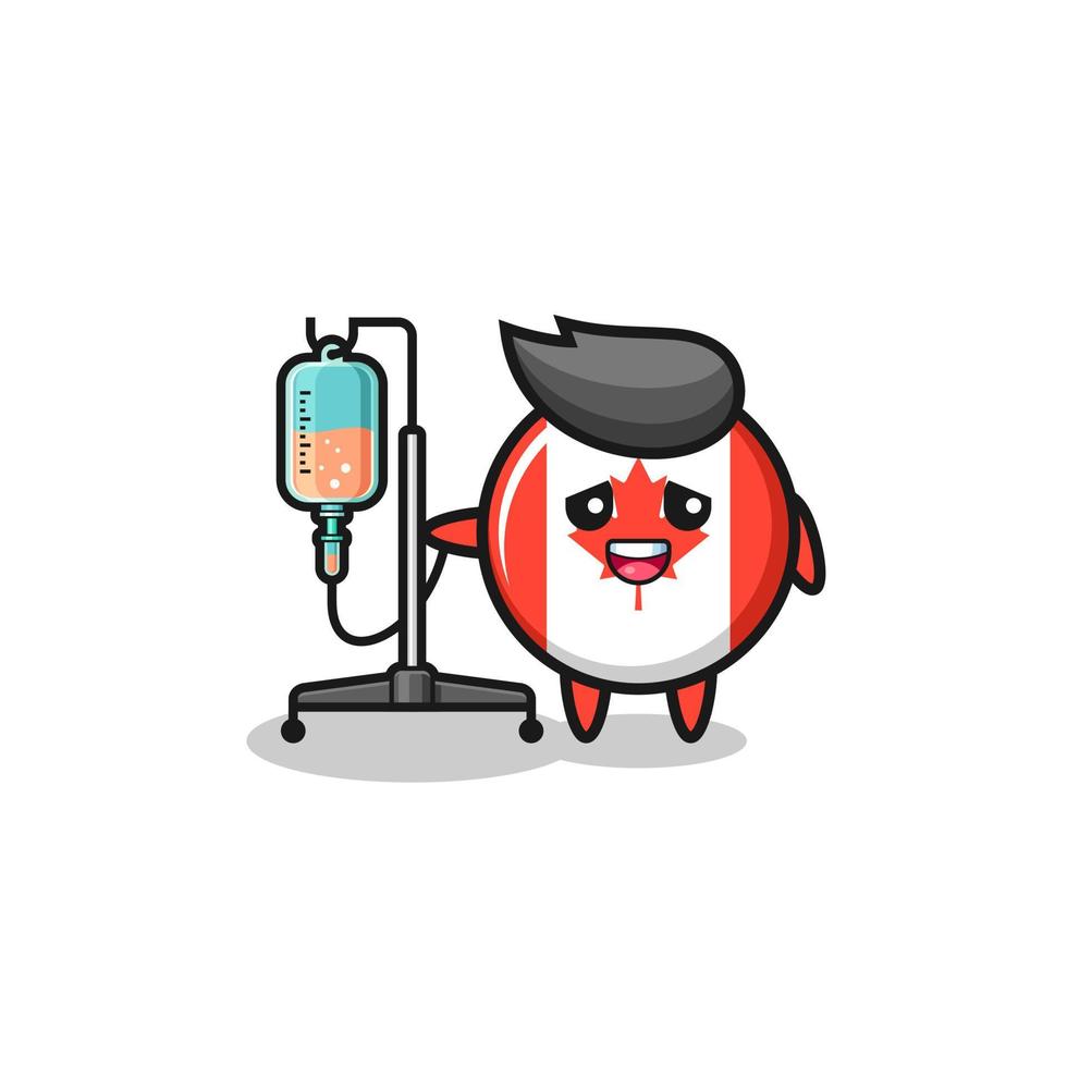 cute canada flag character standing with infusion pole vector