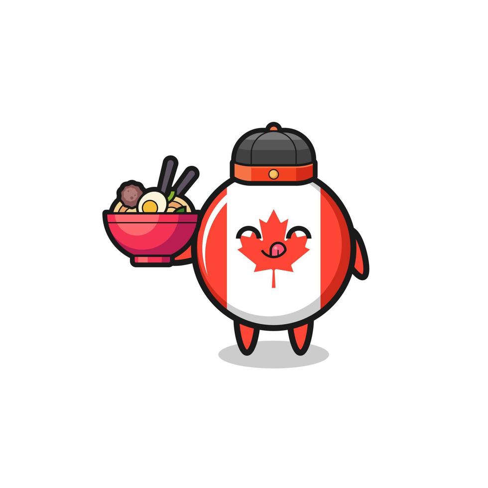 canada flag as Chinese chef mascot holding a noodle bowl vector