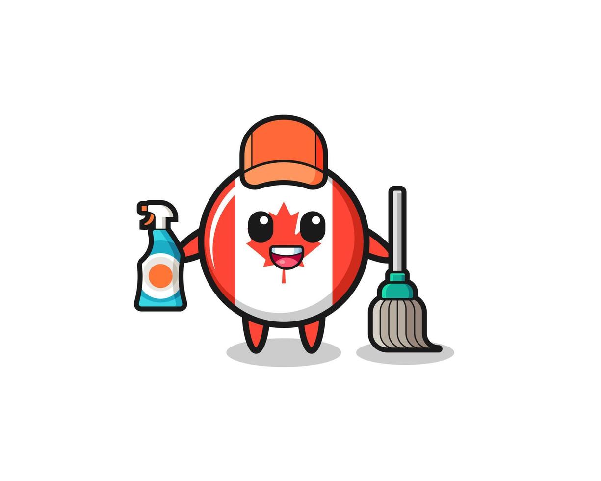 cute canada flag character as cleaning services mascot vector