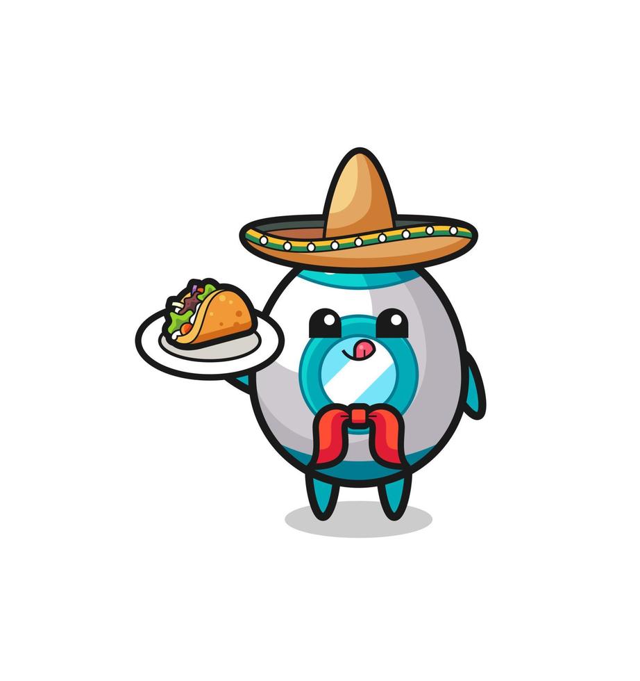 Cohete mascota chef mexicano sosteniendo un taco vector