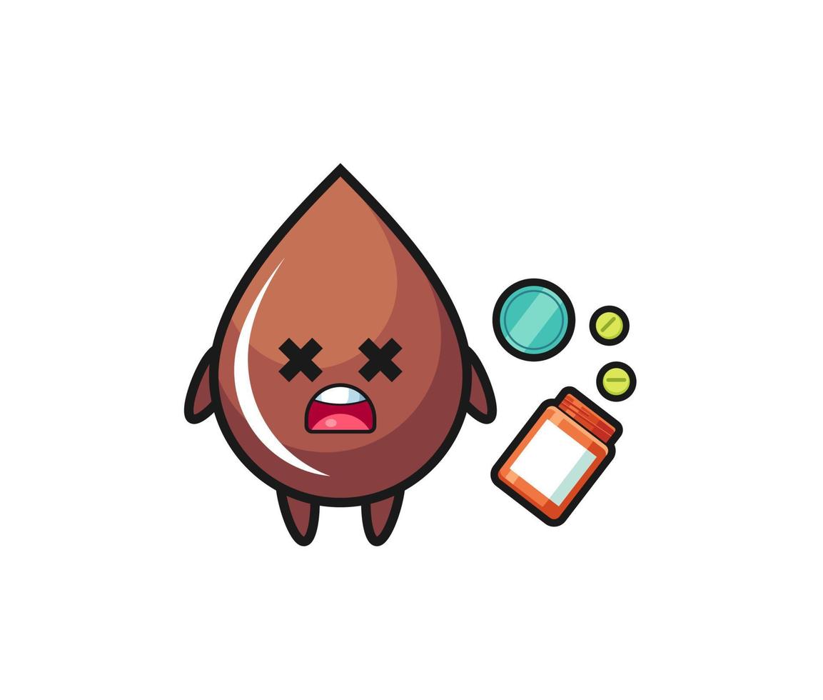 Ilustración de personaje de gota de chocolate sobredosis vector