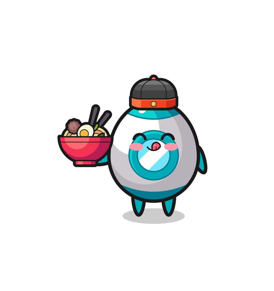 rocket as Chinese chef mascot holding a noodle bowl vector