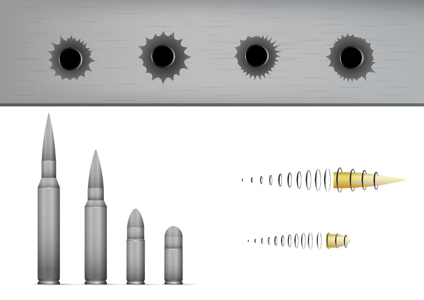 Set of bullets and bullet holes. vector