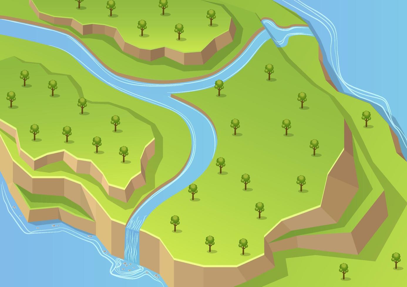 hill with river and trees vector