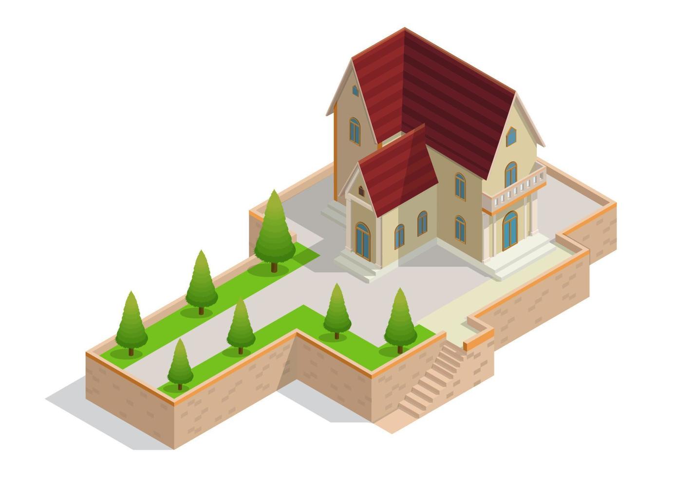 isometric house building vector