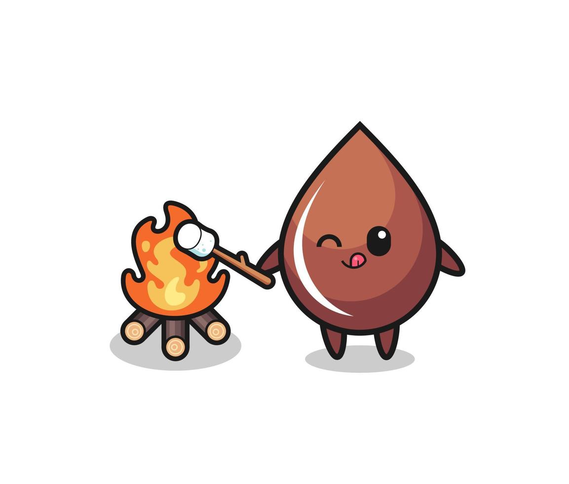 chocolate drop character is burning marshmallow vector