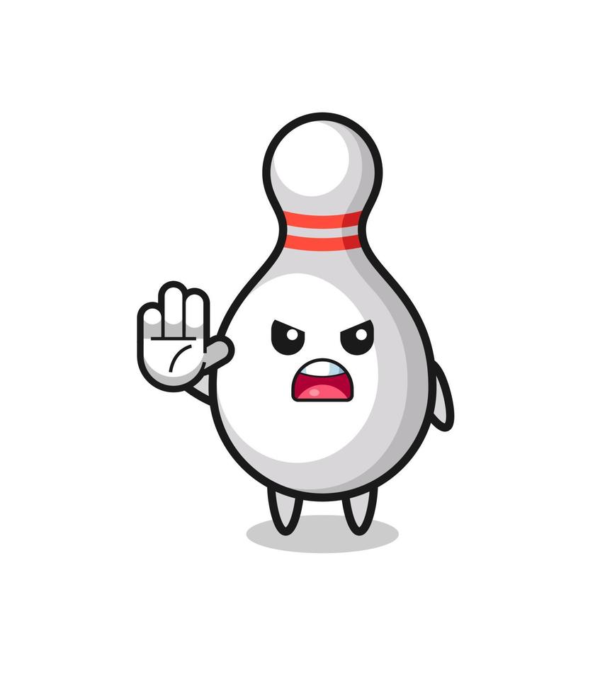 bowling pin character doing stop gesture vector