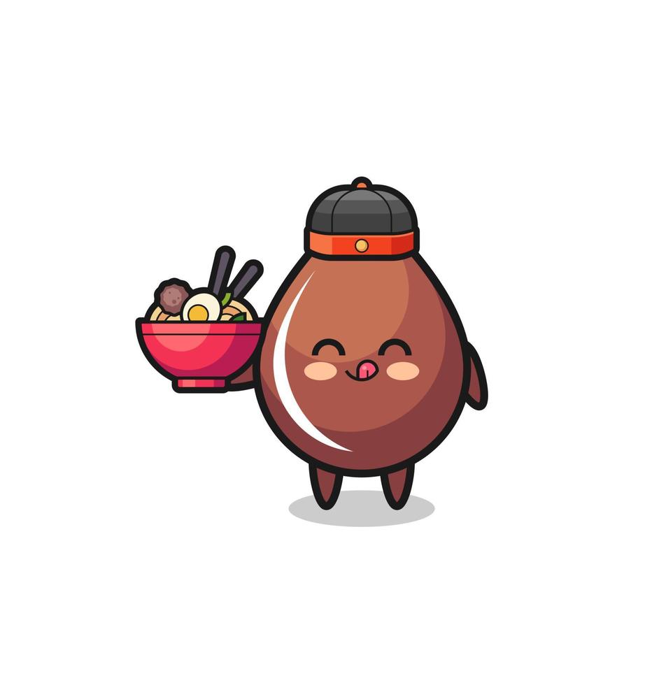 chocolate drop as Chinese chef mascot holding a noodle bowl vector