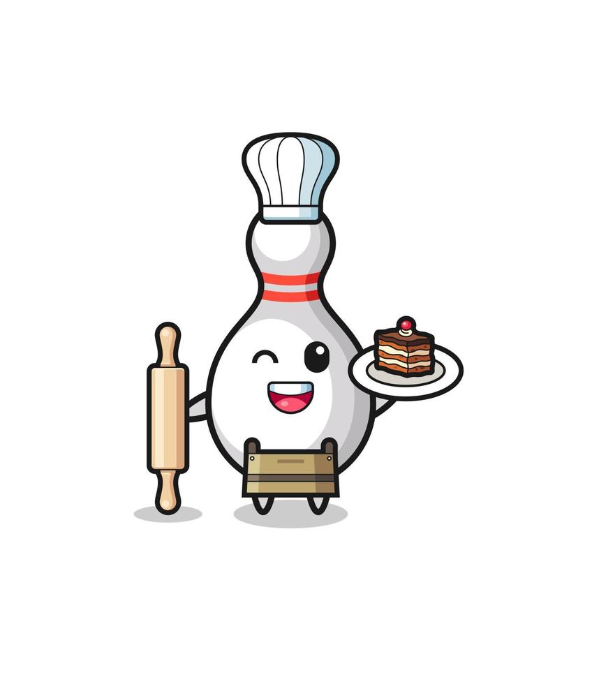 bowling pin as pastry chef mascot hold rolling pin vector