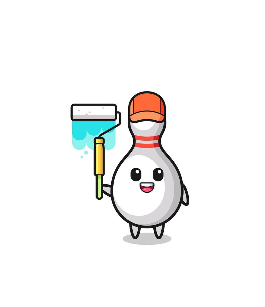 the bowling pin painter mascot with a paint roller vector