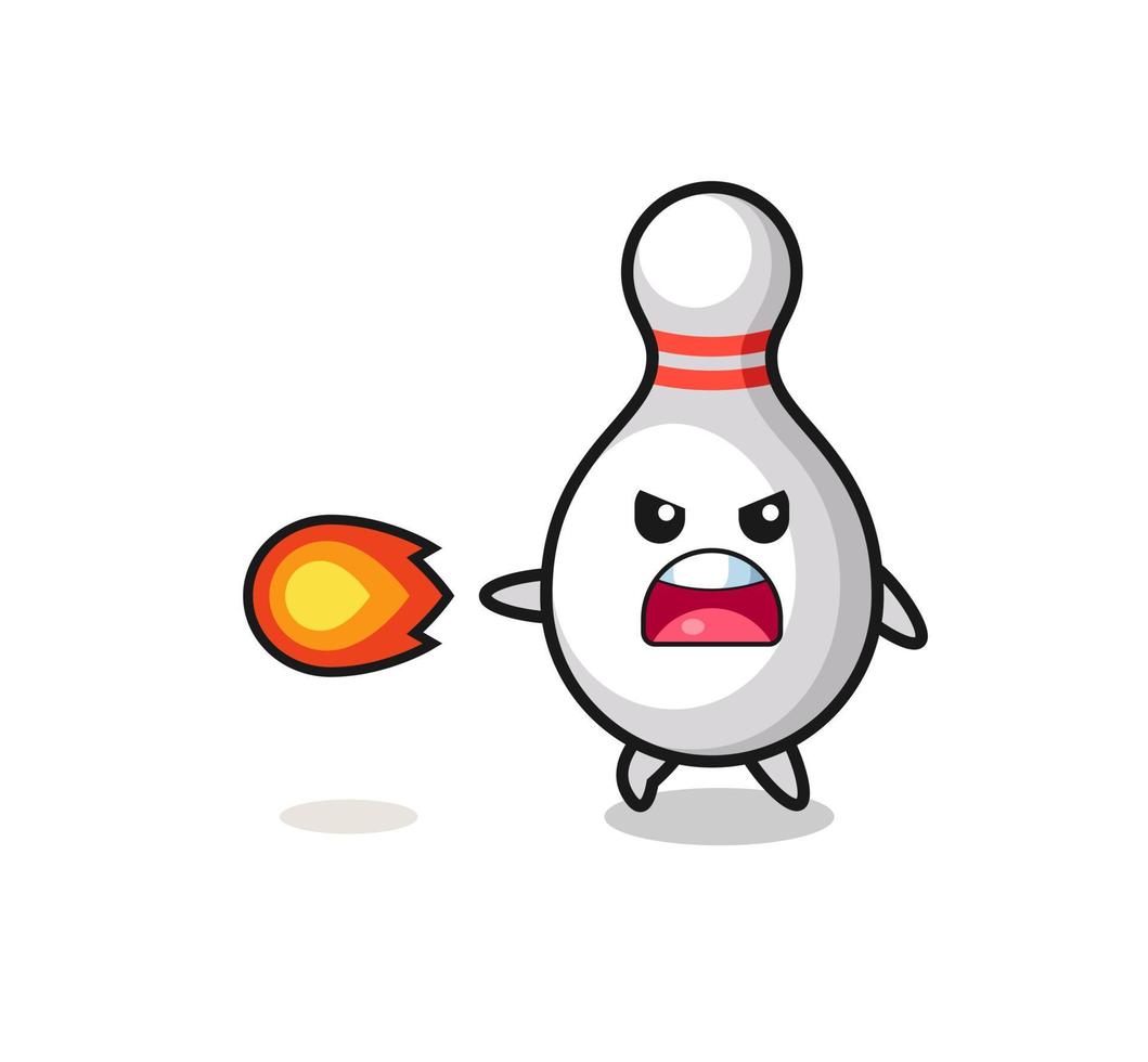 cute bowling pin mascot is shooting fire power vector