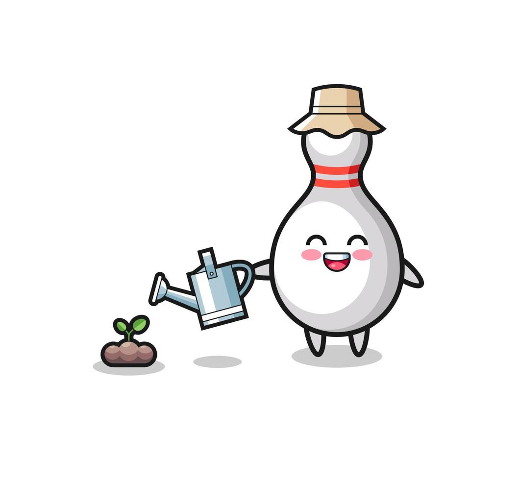 cute bowling pin is watering plant seeds vector