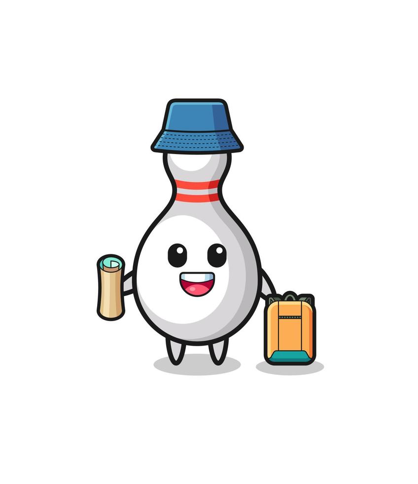 bowling pin mascot character as hiker vector