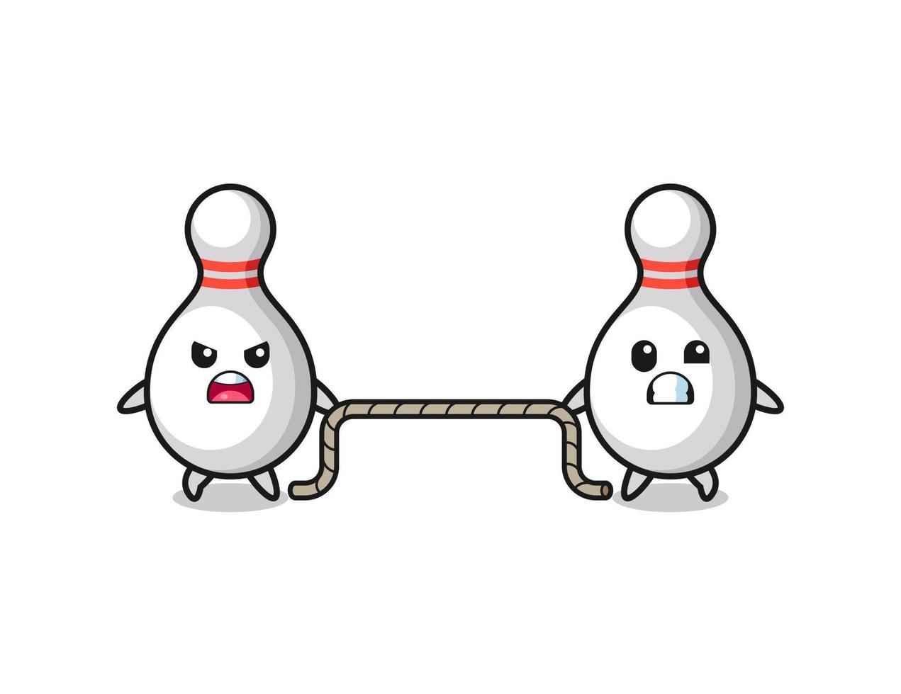 cute bowling pin character is playing tug of war game vector