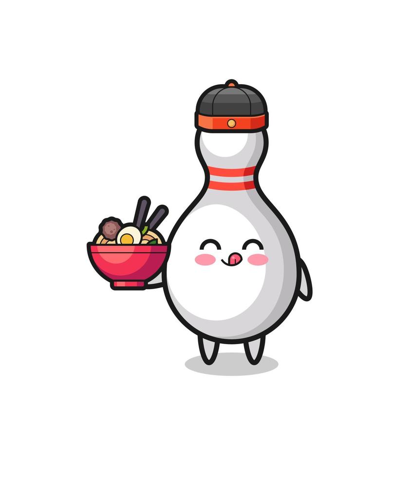 bowling pin as Chinese chef mascot holding a noodle bowl vector