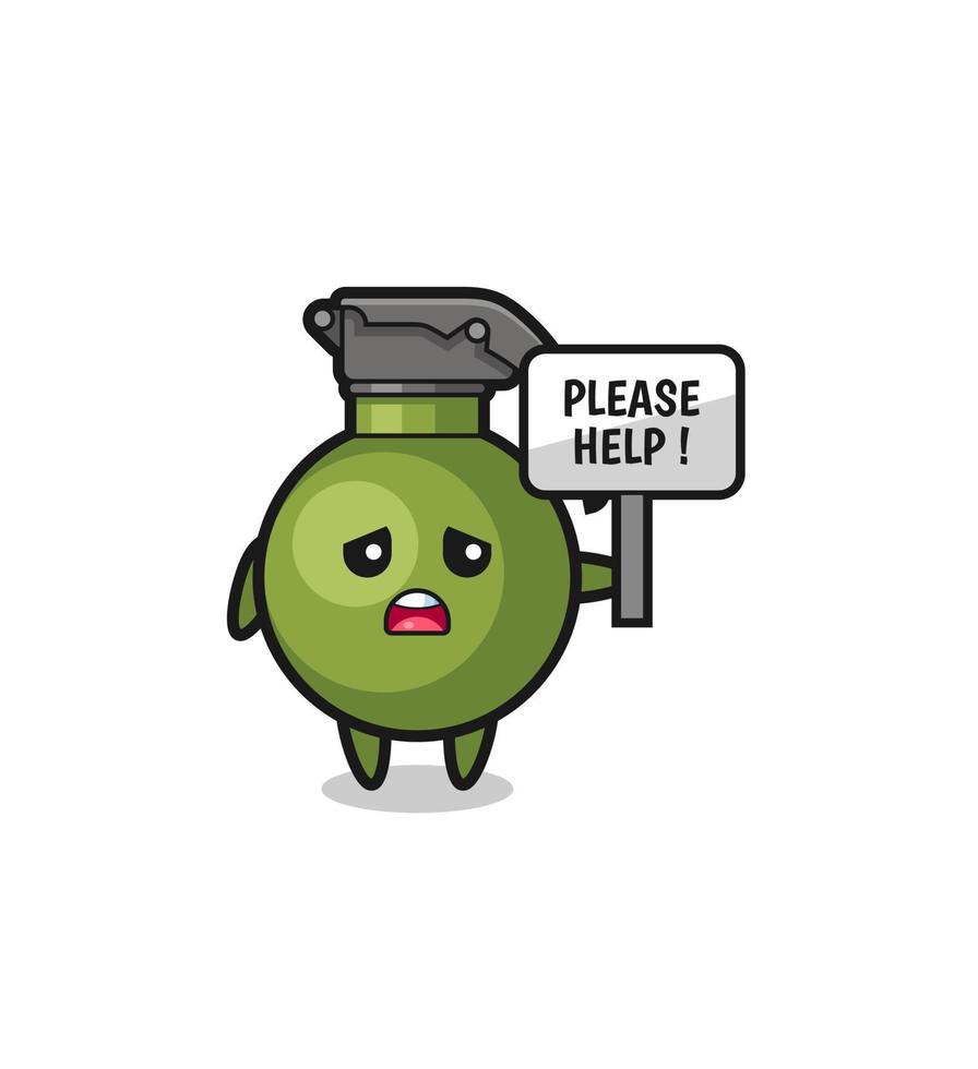 cute grenade hold the please help banner vector