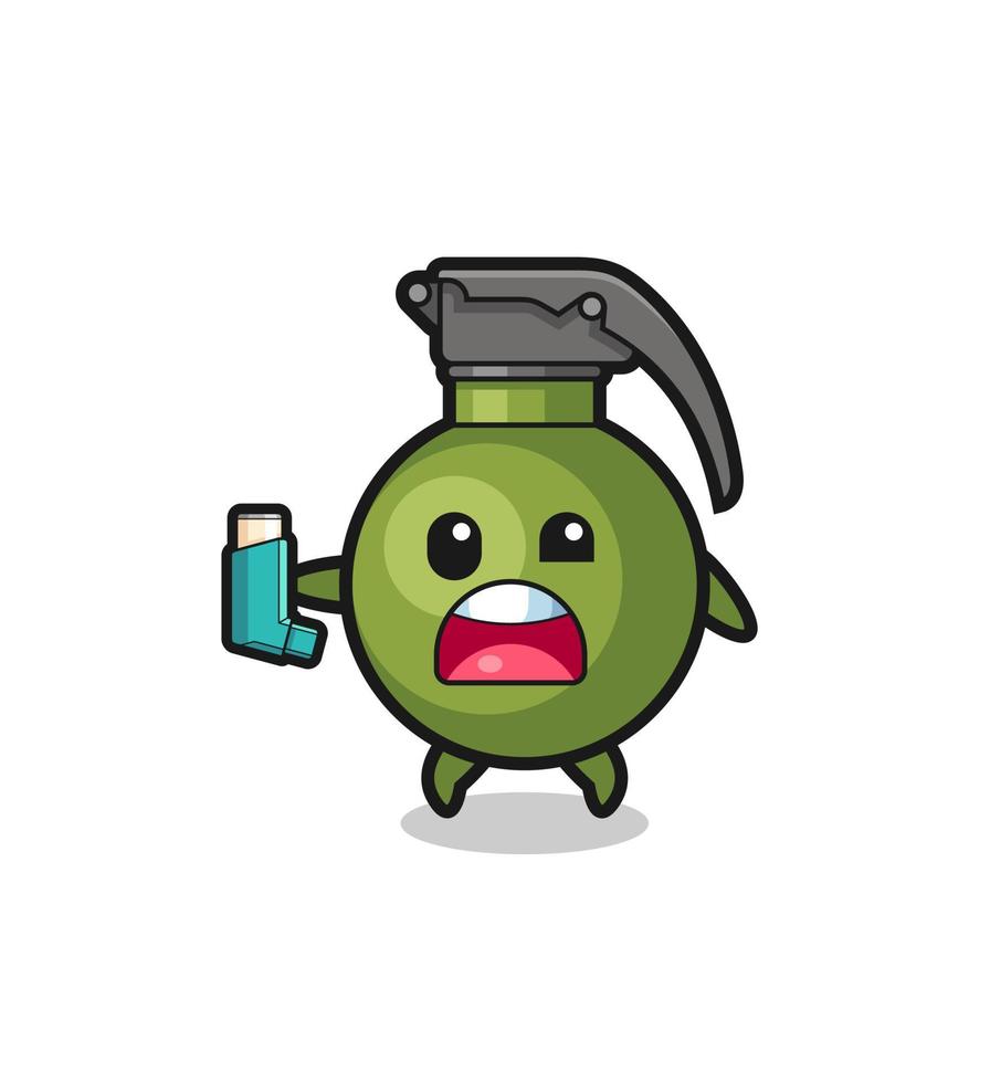 grenade mascot having asthma while holding the inhaler vector