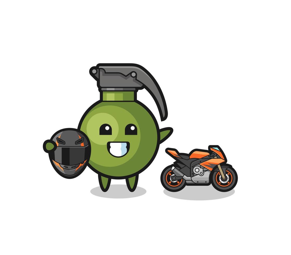 cute grenade cartoon as a motorcycle racer vector