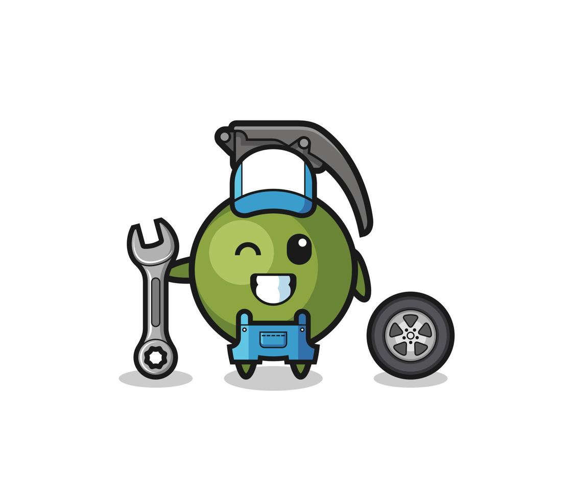the grenade character as a mechanic mascot vector