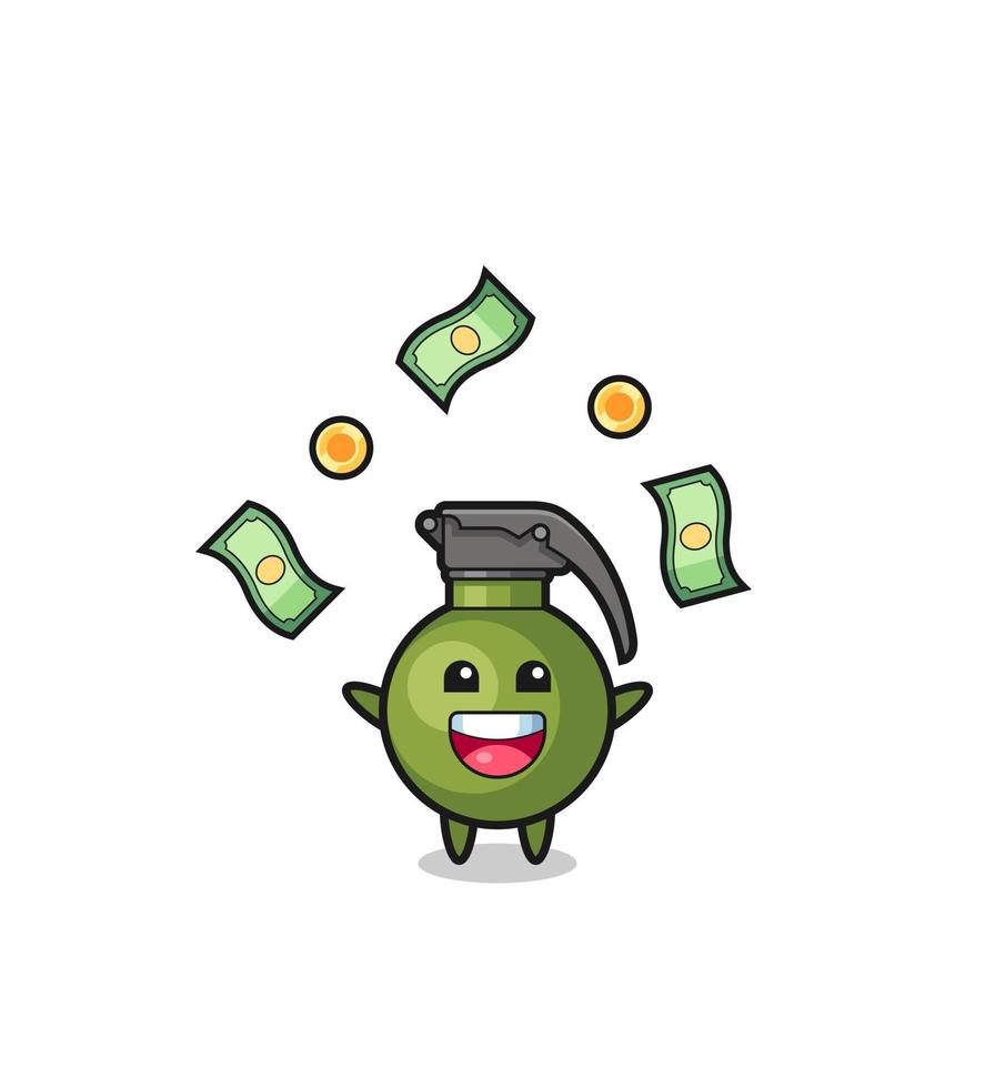 illustration of the grenade catching money falling from the sky vector