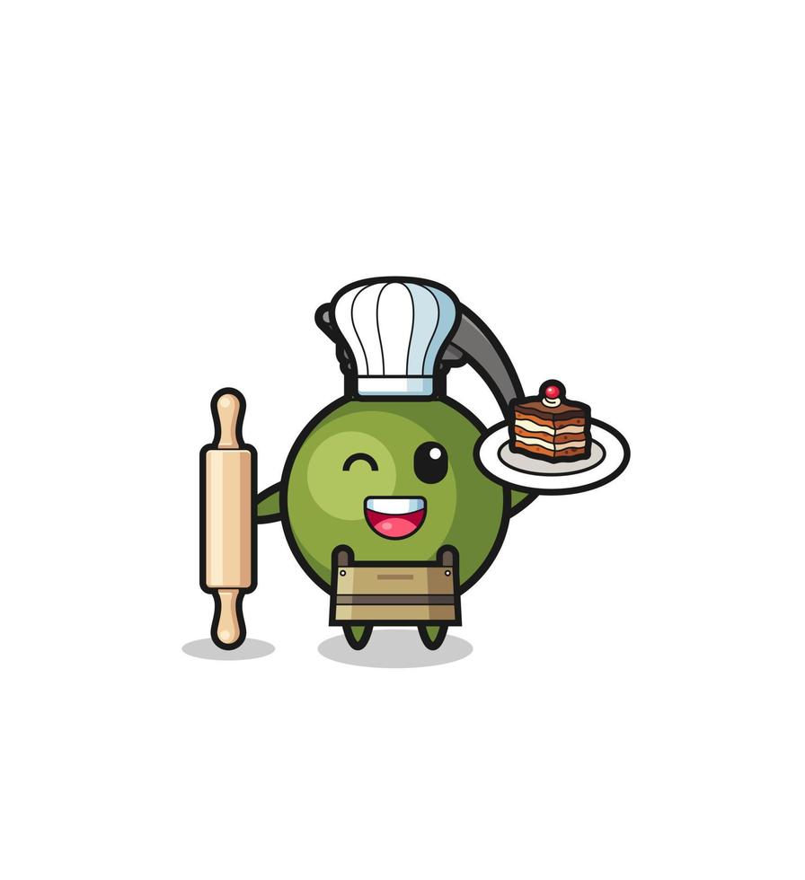 grenade as pastry chef mascot hold rolling pin vector