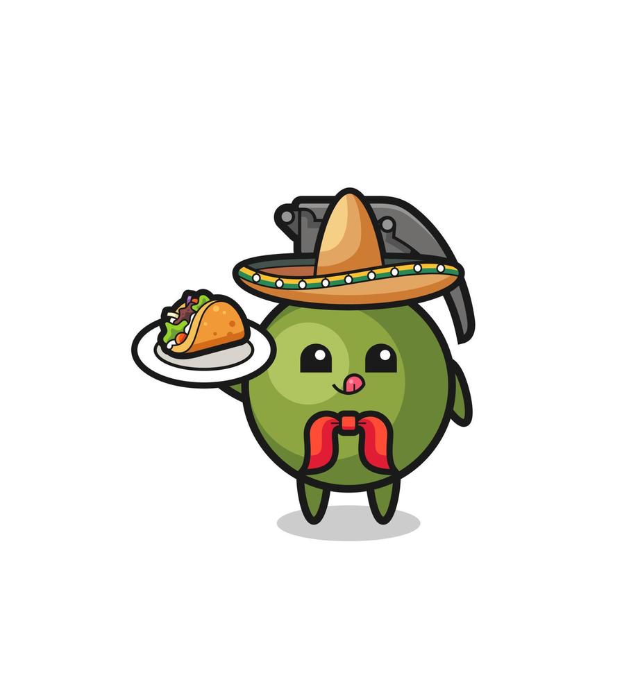 Granada mascota chef mexicano sosteniendo un taco vector