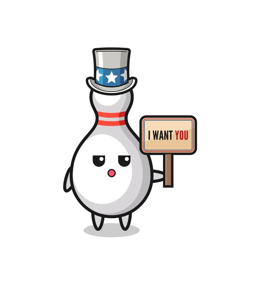 bowling pin cartoon as uncle Sam holding the banner I want you vector