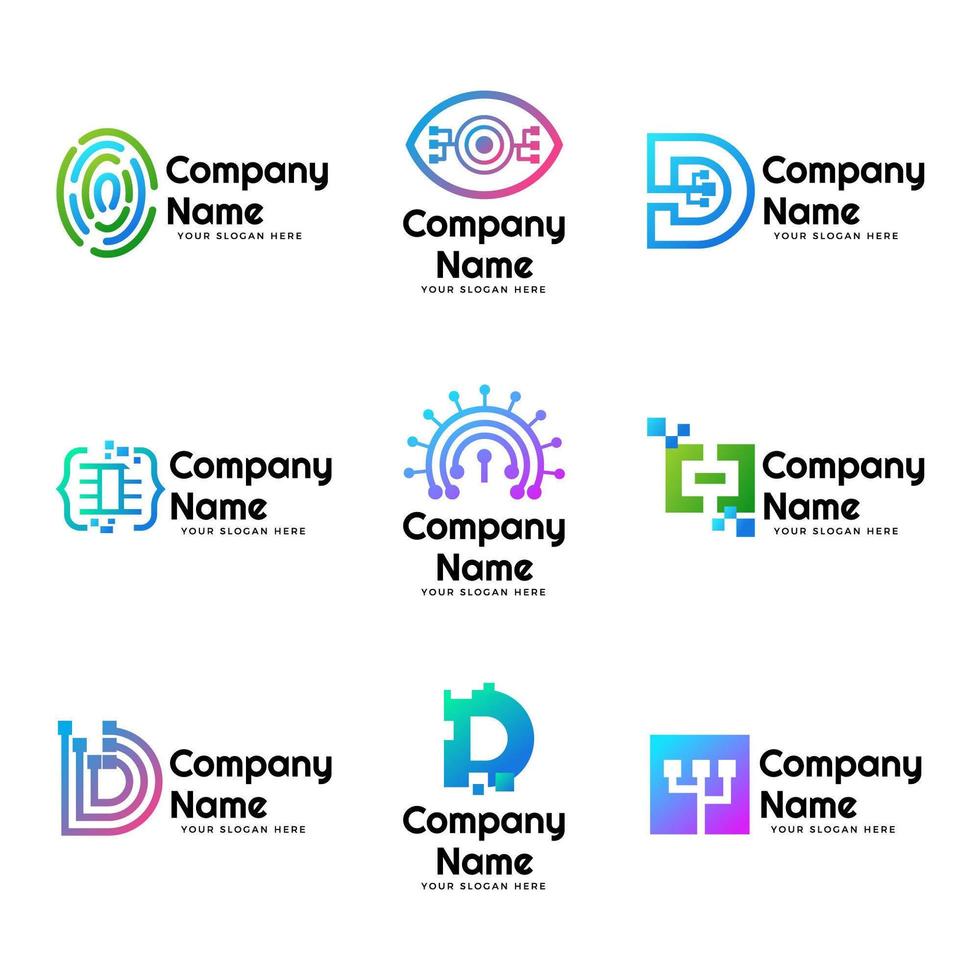 conjunto de logotipo de empresa digital vector