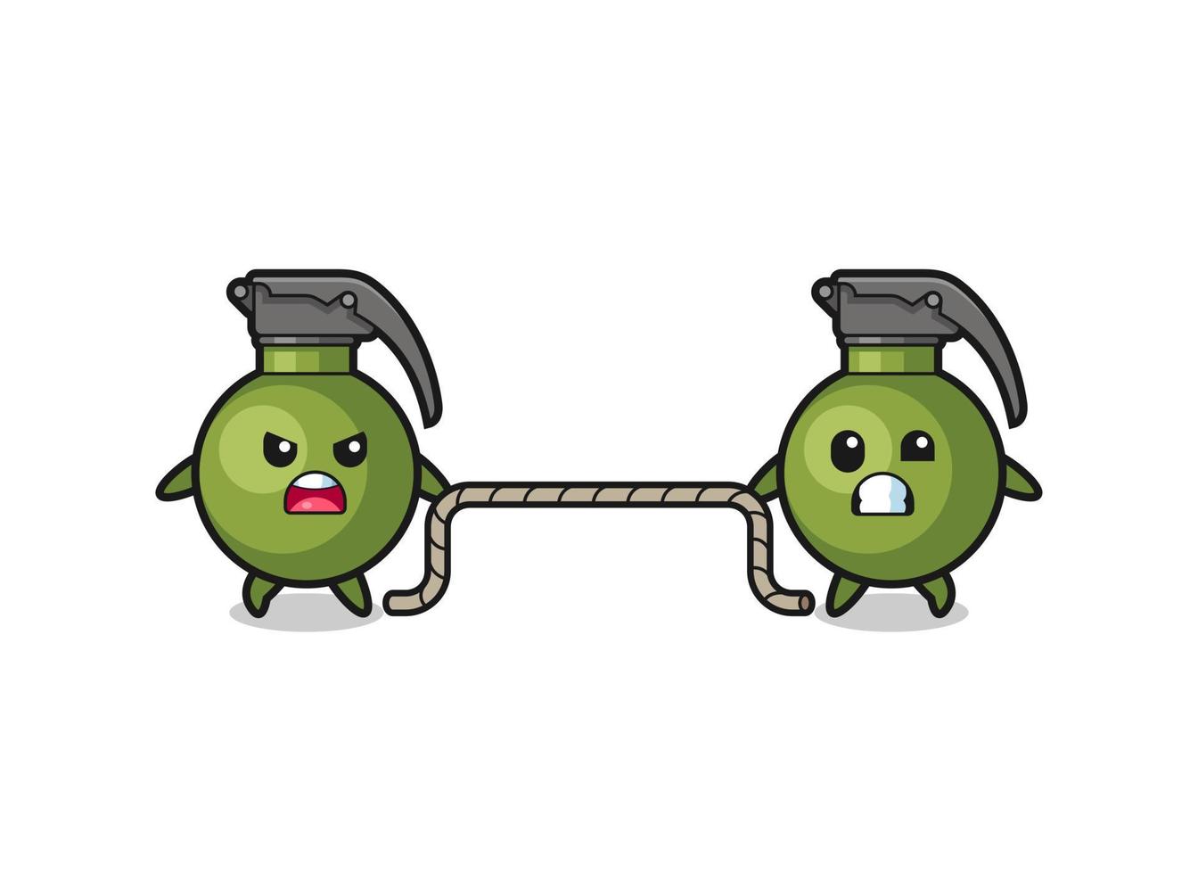 cute grenade character is playing tug of war game vector