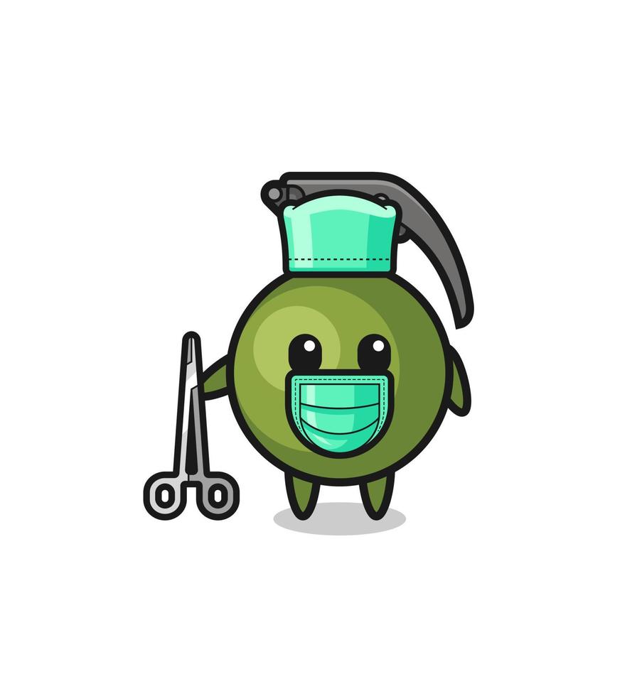 personaje de mascota de granada de cirujano vector