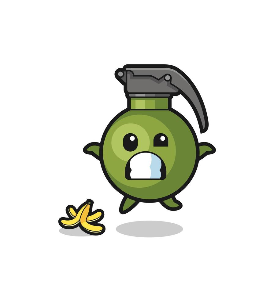 grenade cartoon is slip on a banana peel vector