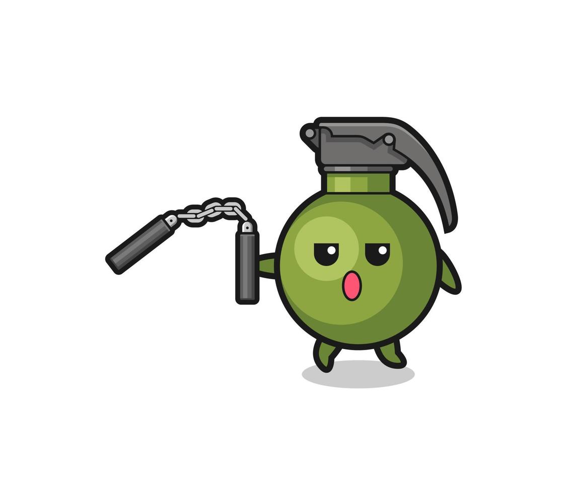 cartoon of grenade using nunchaku vector