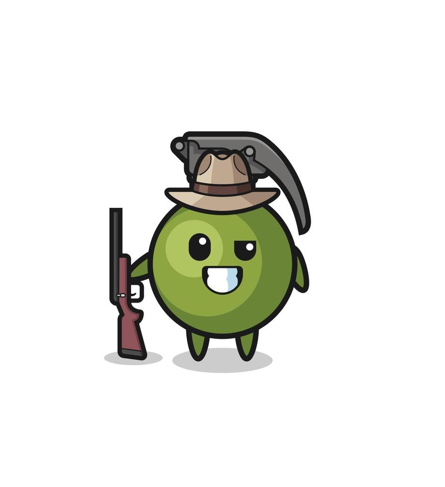 Mascota cazador de granadas sosteniendo una pistola vector
