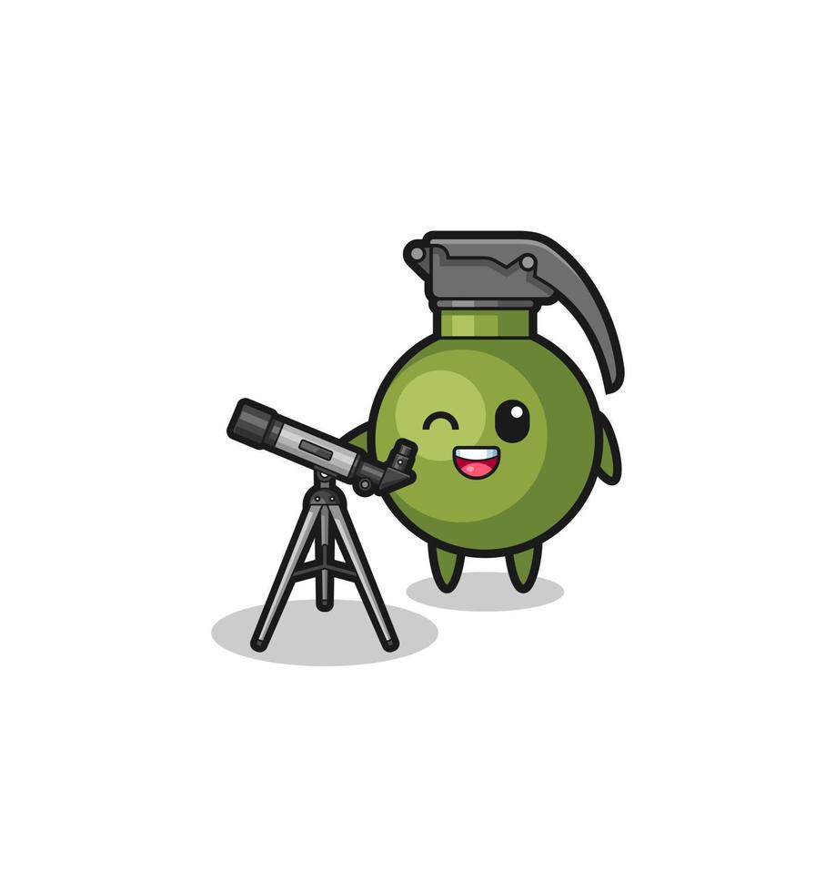 grenade astronomer mascot with a modern telescope vector