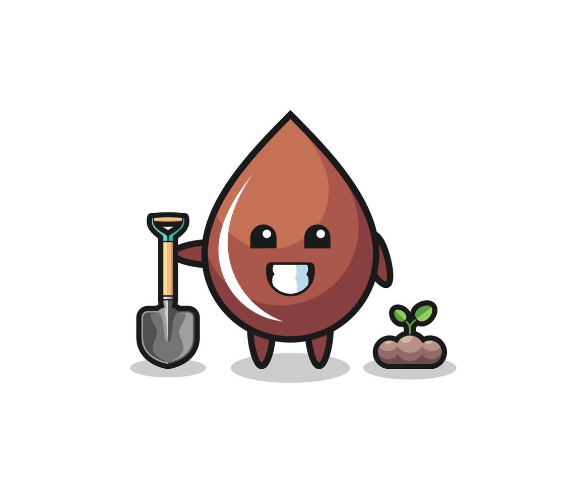 cute chocolate drop cartoon is planting a tree seed vector