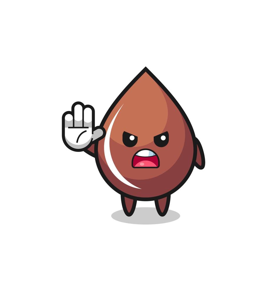 chocolate drop character doing stop gesture vector