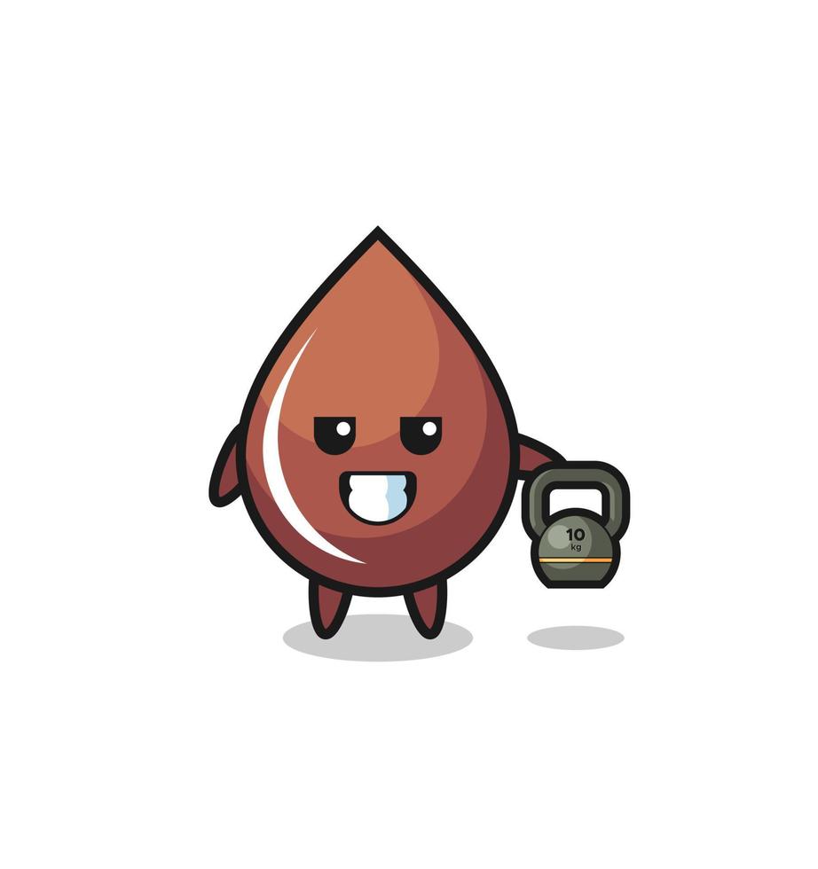 chocolate drop mascot lifting kettlebell in the gym vector