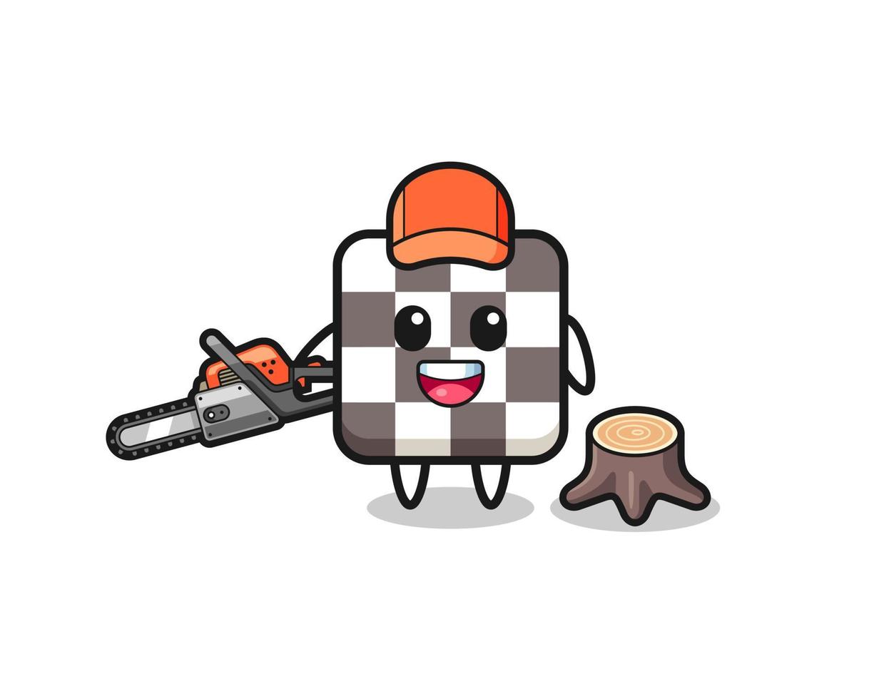 chess board lumberjack character holding a chainsaw vector