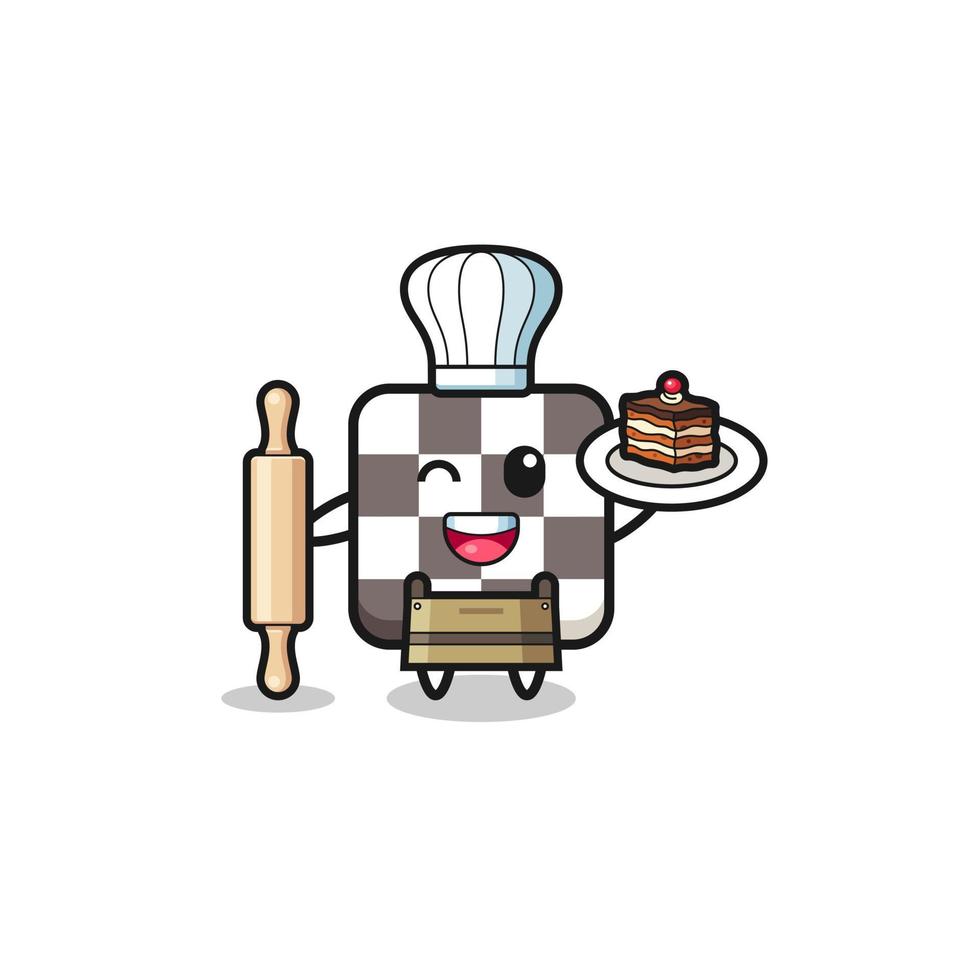 chess board as pastry chef mascot hold rolling pin vector