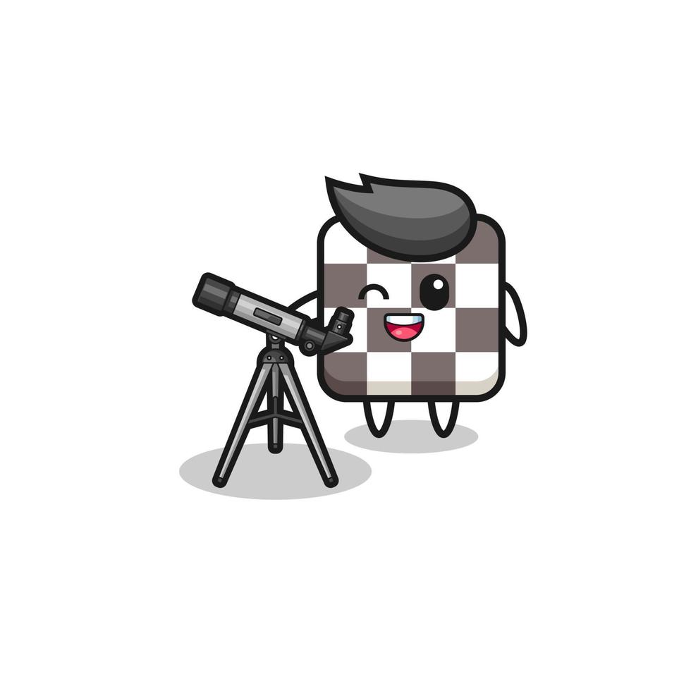 chess board astronomer mascot with a modern telescope vector